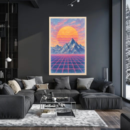 Vibrant Retro-Futuristic Landscape Poster: Futuristic Sci-Fi Poster