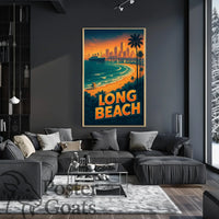 Long Beach Sunset Skyline Travel Poster
