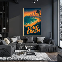 Long Beach Sunset Skyline Travel Poster