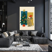 Festive Mouse and Christmas Tree Poster