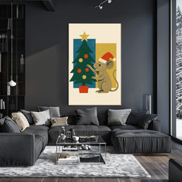 Festive Mouse and Christmas Tree Poster