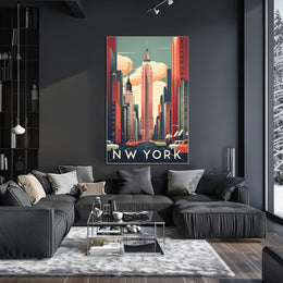 New York City Skyscraper Street Poster Vintage Wall Art