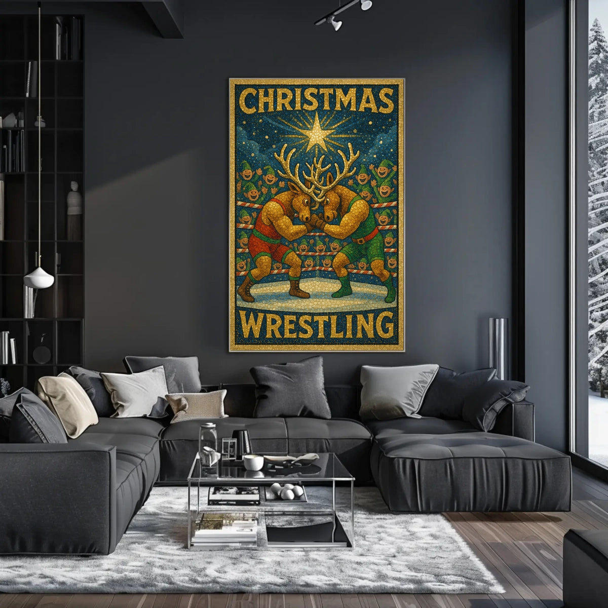 Christmas Wrestling Reindeer: A Whimsical Sports Poster