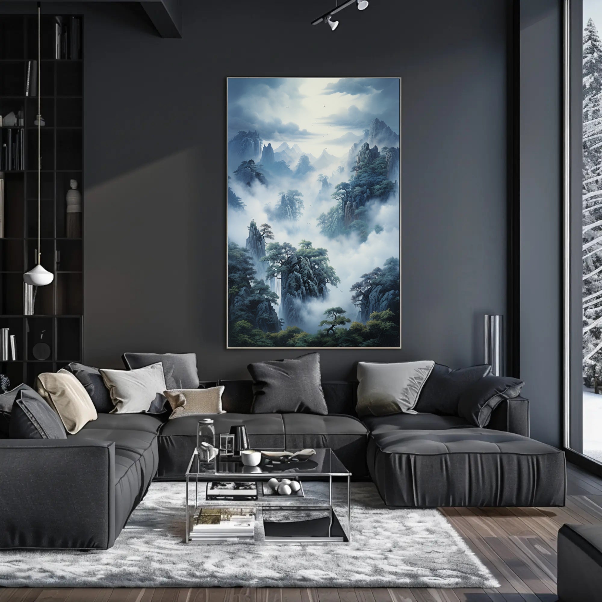 Misty Mountain Tranquility: East Asian Artistic Poster