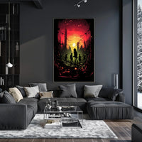 Dystopian Sunset: Rebellion in Ruins Futuristic Sci-Fi Poster