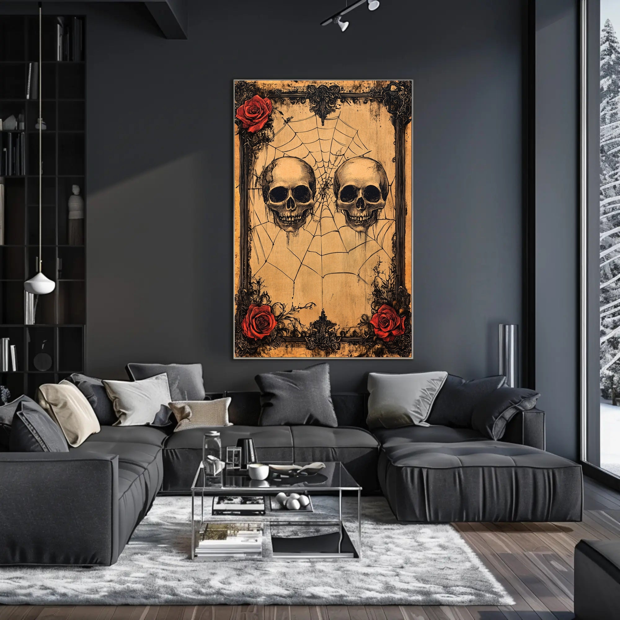 Gothic Skulls And Roses Poster