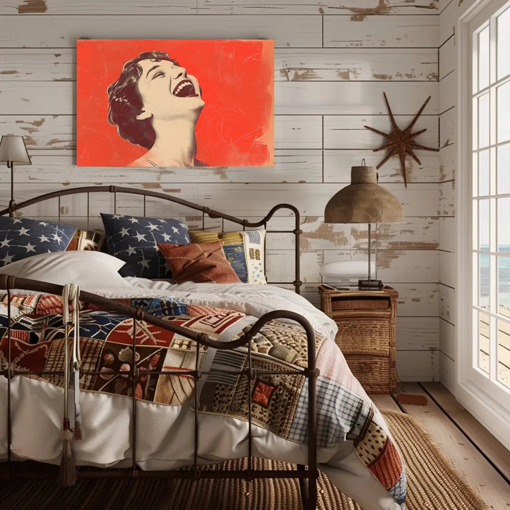 Joyful Vintage Laughter Poster with Red Background