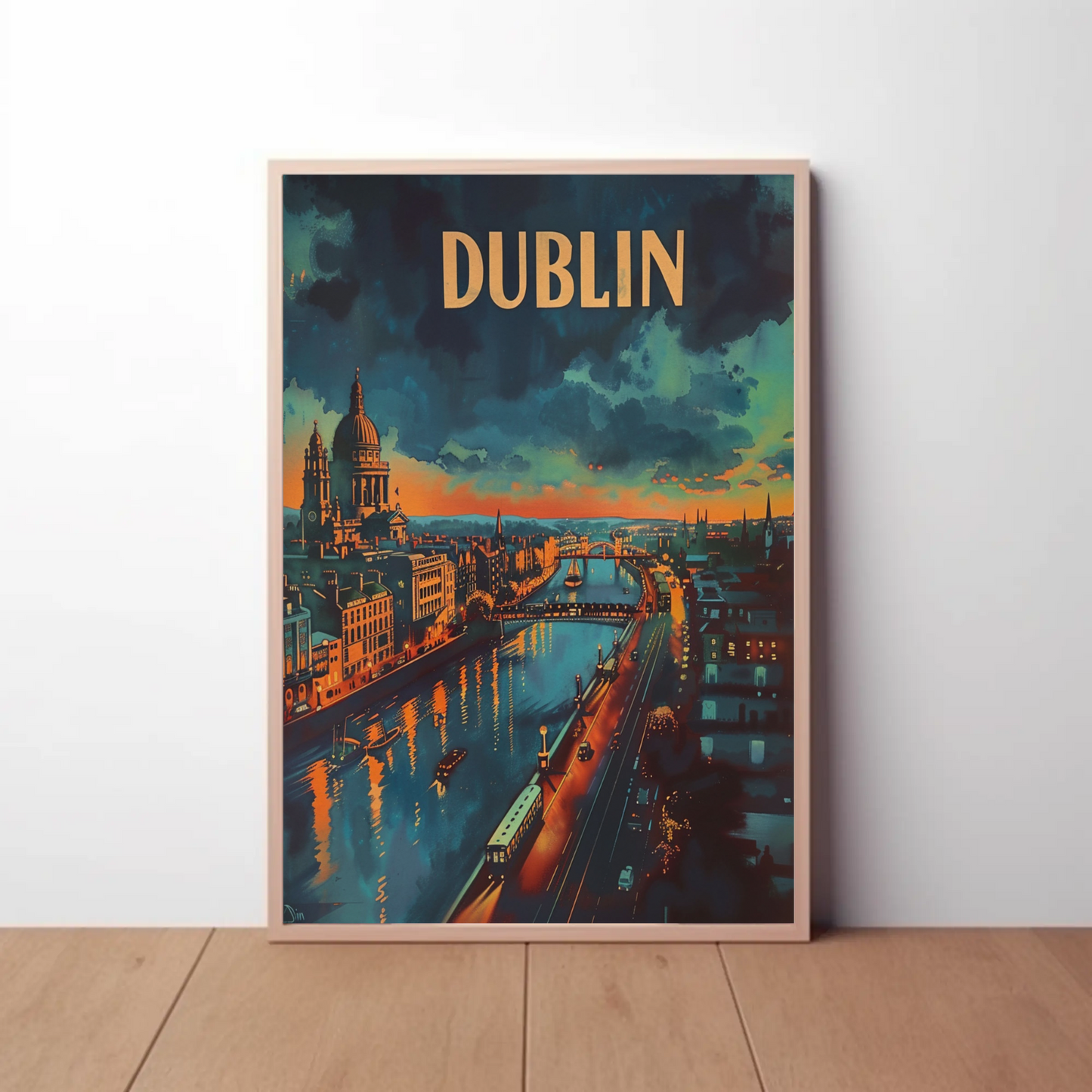 Evening Lights Of Dublin Ireland Travel Poster