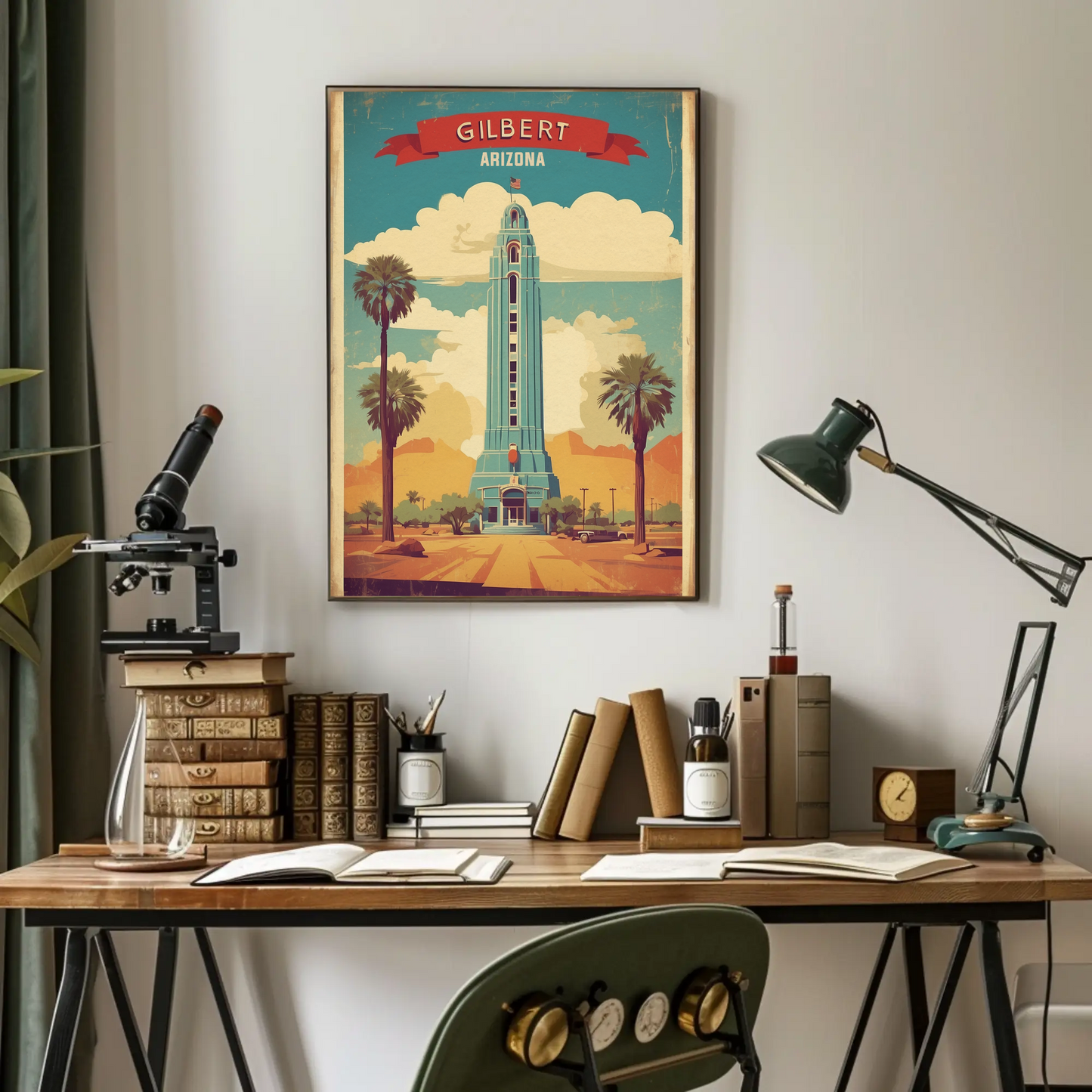 Gilbert Arizona Blue Tower Palm Desert Vintage Travel Poster