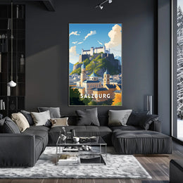 Salzburg Fortress Scenic Print Travel Poster
