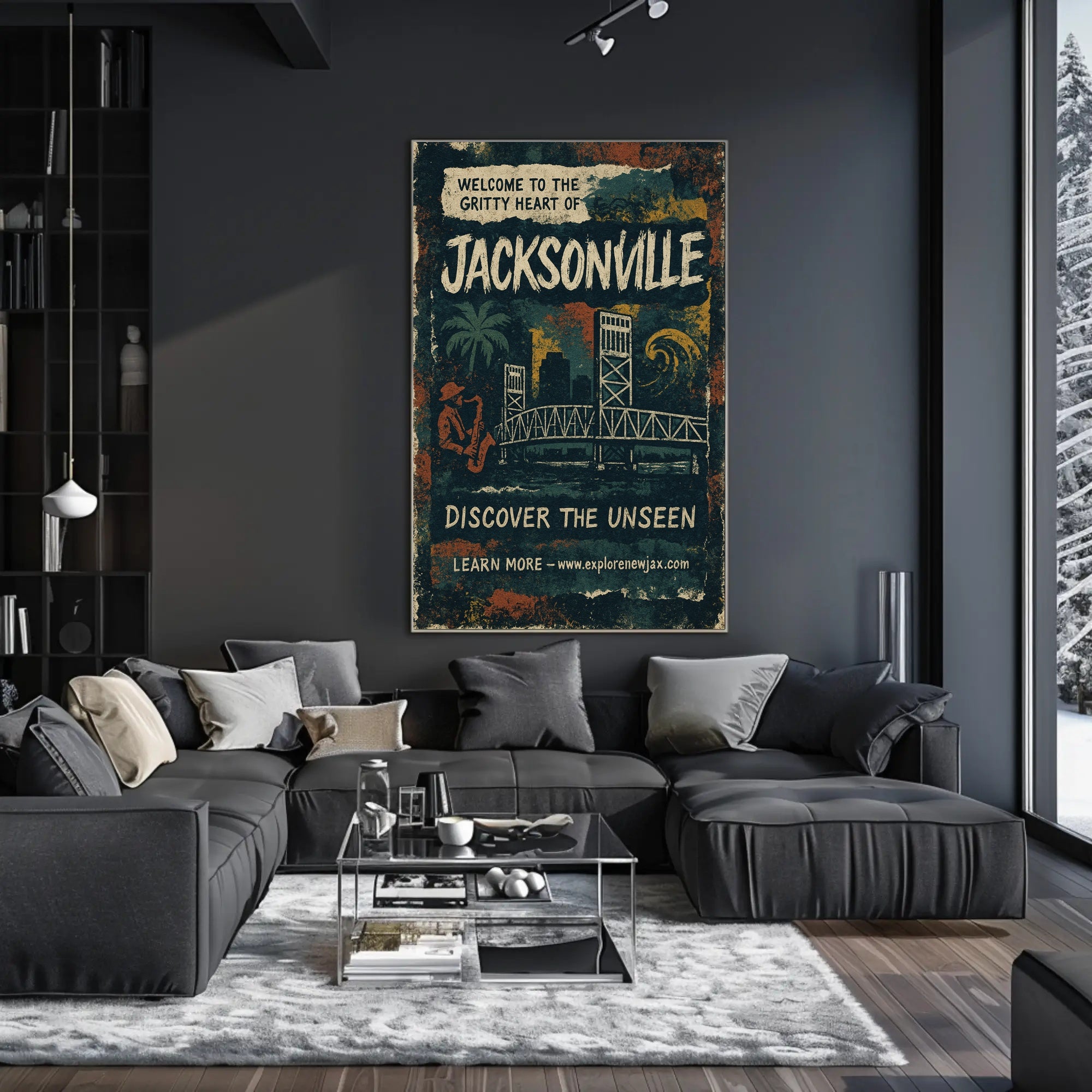 Welcome to Jacksonville Urban Cityscape Poster PosterGoat