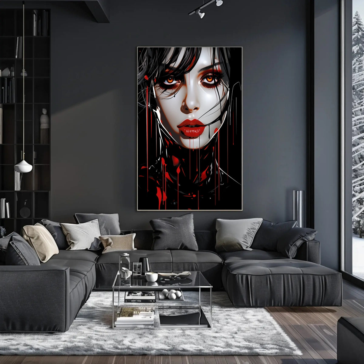 Enigmatic Portrait In Red And Black Poster