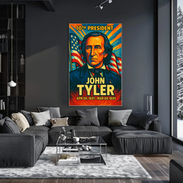 John Tyler 10th President of the United States Colorful Comic Book Style Poster