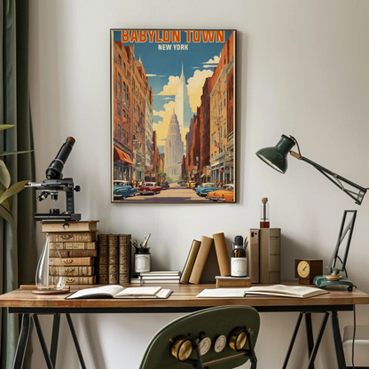 Babylon Town New York Street Scene Vintage Travel Poster