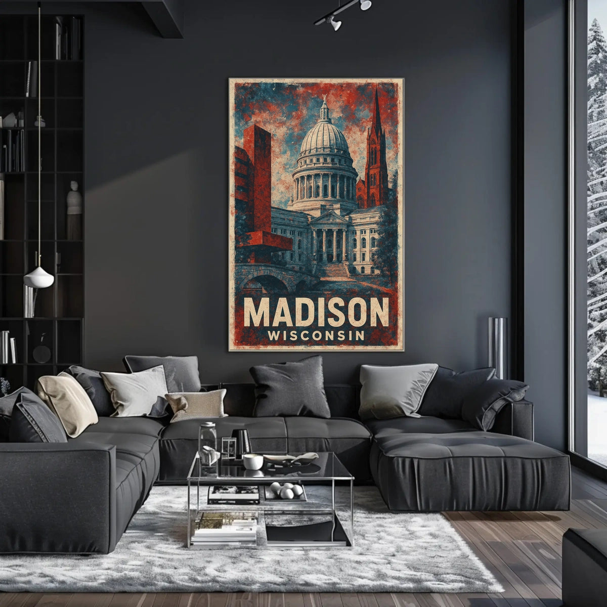 Madison Wisconsin Cityscape Travel Nature Urban Life Minimalist Realism Iconic Poster