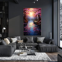 Tranquil Cherry Blossom Landscape Poster