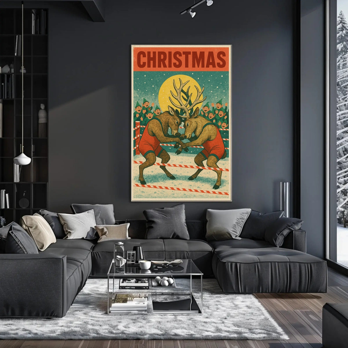 Christmas Wrestling Reindeer Poster