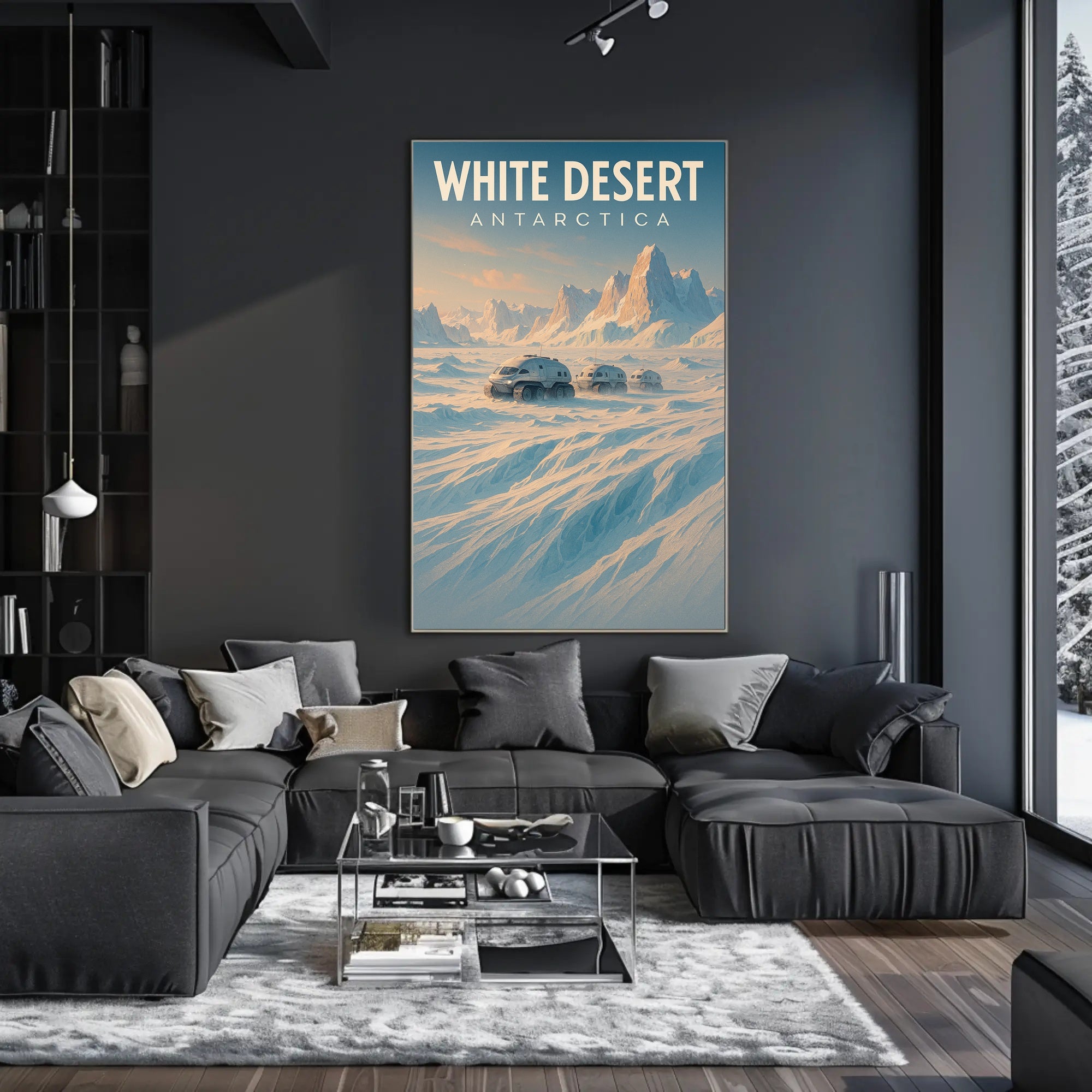 White Desert Futuristic Sci-Fi Travel Poster