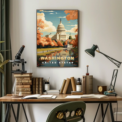 Washington D.C. Capitol Autumn Glow Vintage Travel Poster