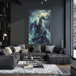 Majestic Dragon Amidst Storm Fantasy or Mythology Poster PosterGoat