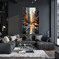 Stylized Urban Cityscape at Sundown Artistic Poster