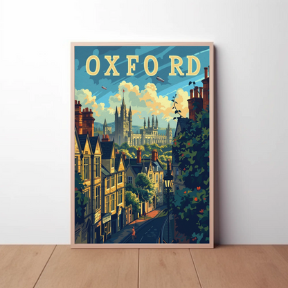 Oxford England University Spires Rooftops Travel Poster
