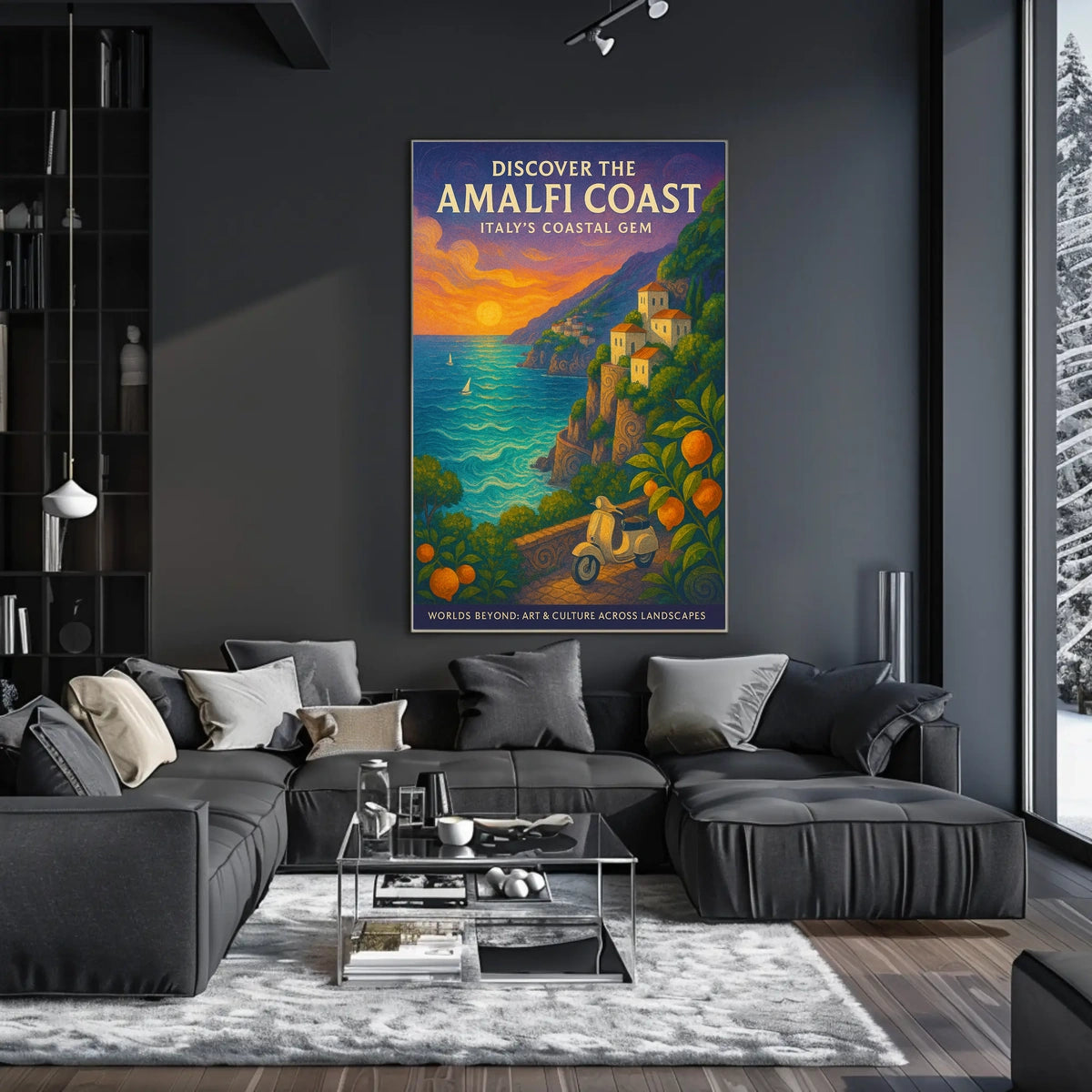 Amalfi Coast Vintage Travel Poster: Scenic Sunset Art