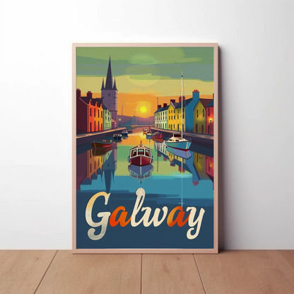 Sunset Reflections Galway Ireland Travel Poster