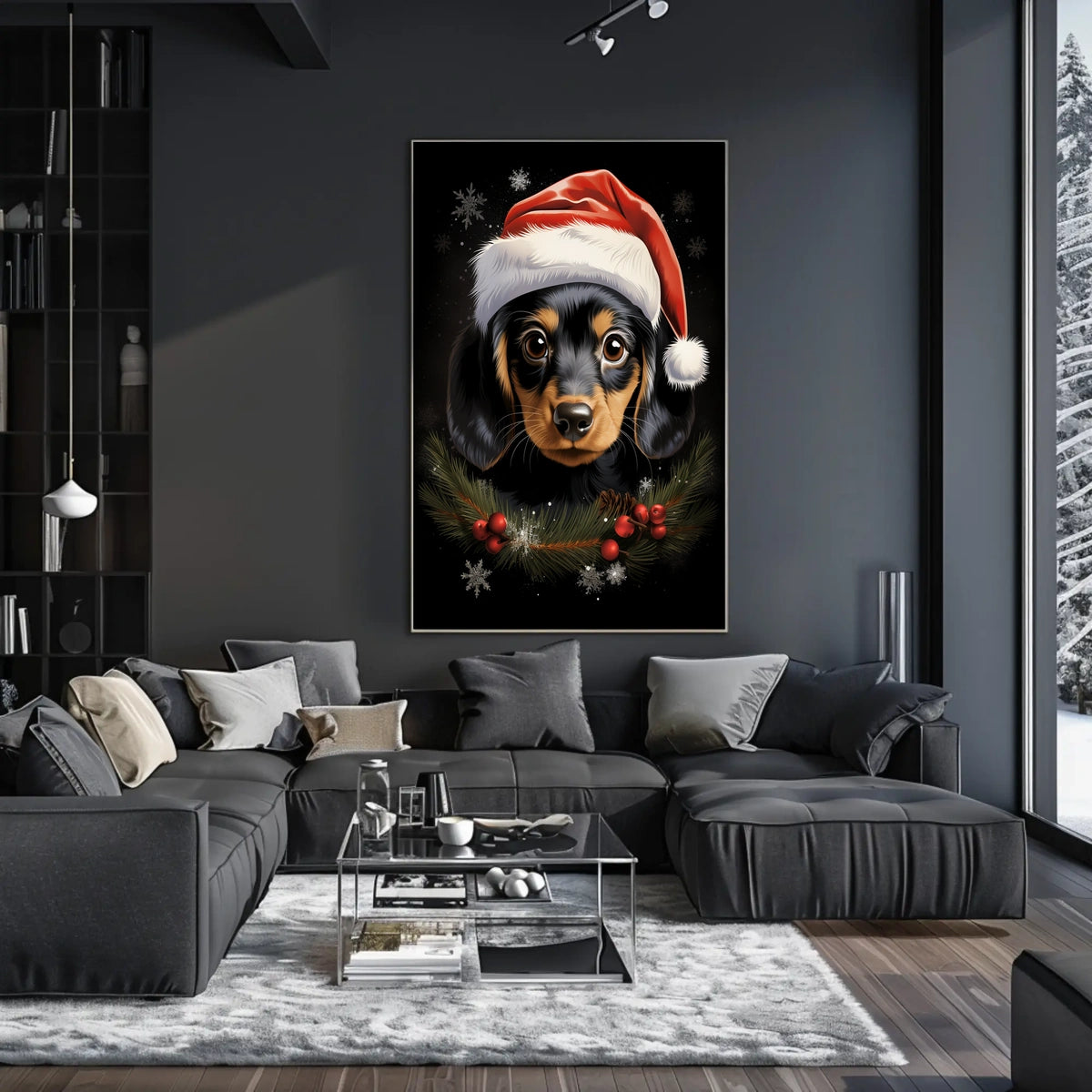 Festive Dog with Santa Hat: Animal Poster
