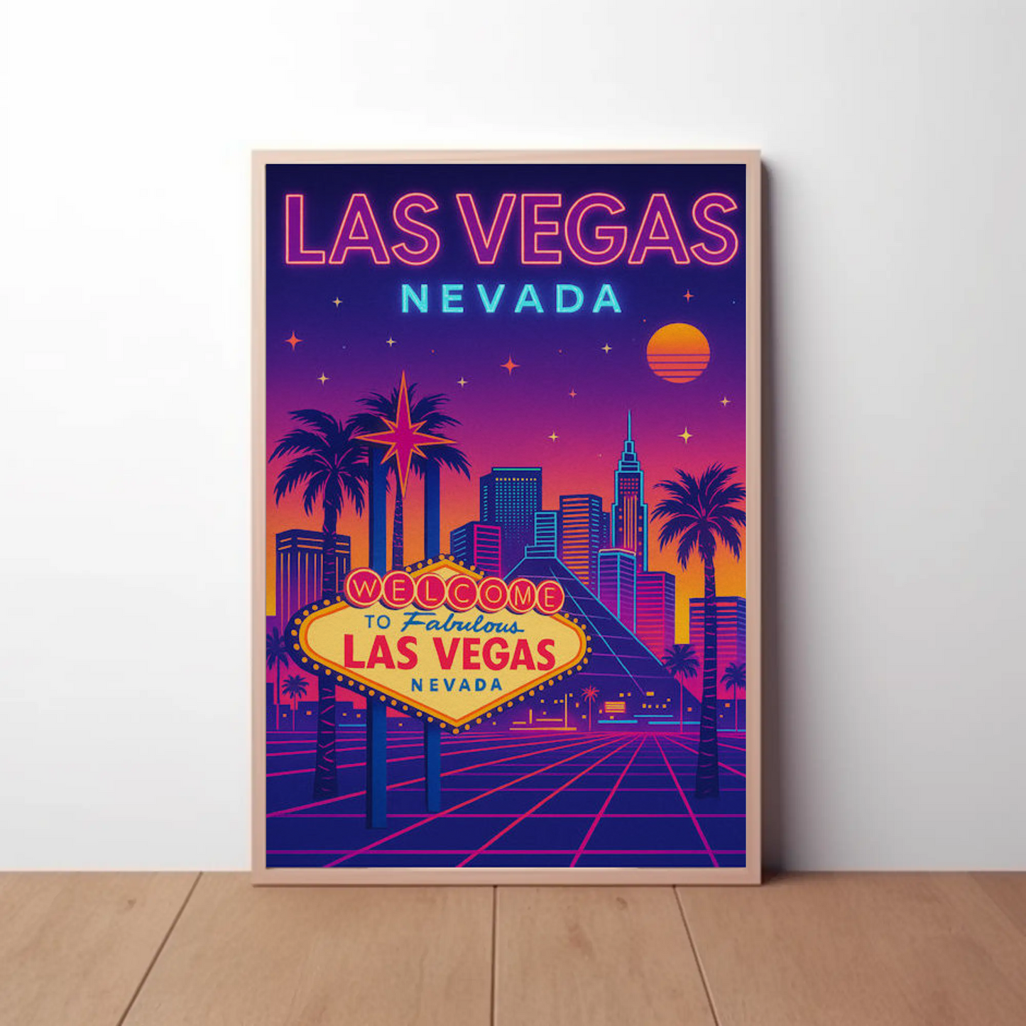 Las Vegas Nevada Neon Retro Skyline Poster