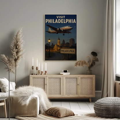 Visit Philadelphia Independence Hall Skyline Travel Poster