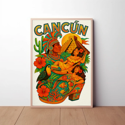 Colorful Cancun Mexico Ancient Culture Travel Poster