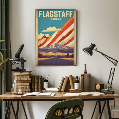 Flagstaff Arizona Mountains Roadscape Vintage Travel Poster
