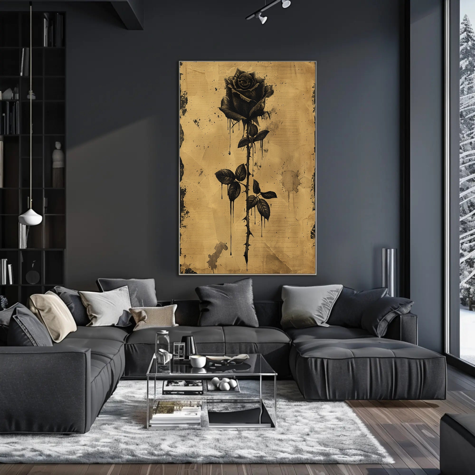 Black Rose Ink Dripping Gothic Art Poster PosterGoat