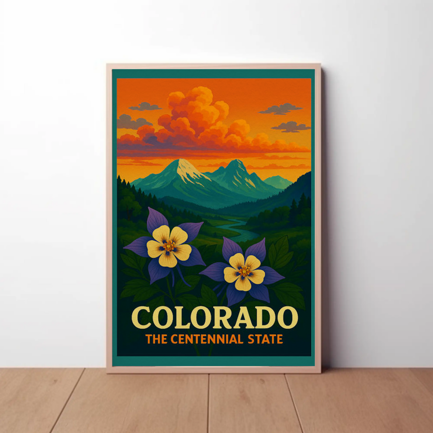 Colorado Centennial State Flowers Sunset Travel Poster