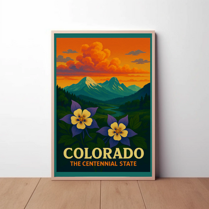 Colorado Centennial State Flowers Sunset Travel Poster