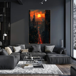Dramatic Sunset Over New York Urban Cityscape Poster PosterGoat