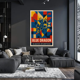 Blue Dragon Sea Creature Design, Abstract Artistic Poster