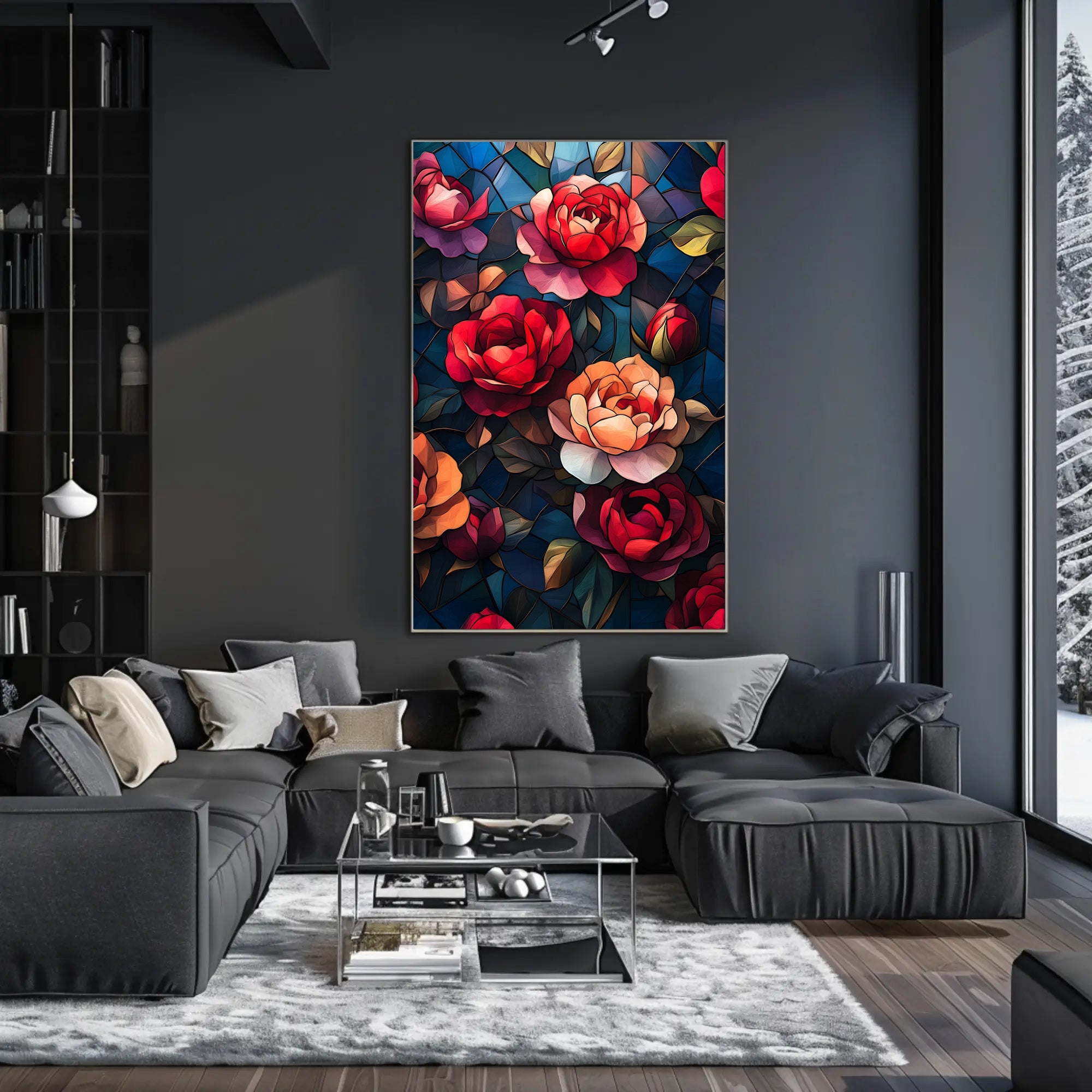 Roses and Stained Glass Artistic Poster
