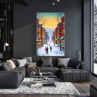Charming Winter Street Scene in Urban Cityscape Poster