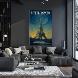Eiffel Tower Under Starry Sky: Vintage Travel Poster