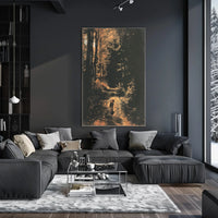 Serene Woodland Walk with Dog Autumn Poster