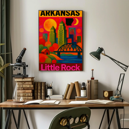 Arkansas Little Rock Skyline Vintage Travel Poster Art