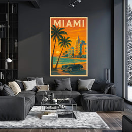 Miami Sunset Convertible - Vintage Travel Poster