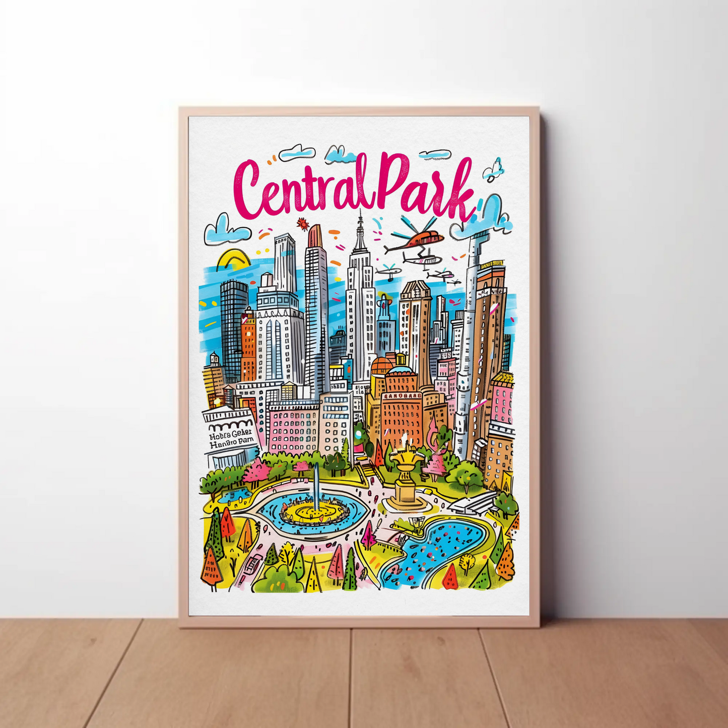 Central Park New York Cityscape Colorful Skyline Travel Poster