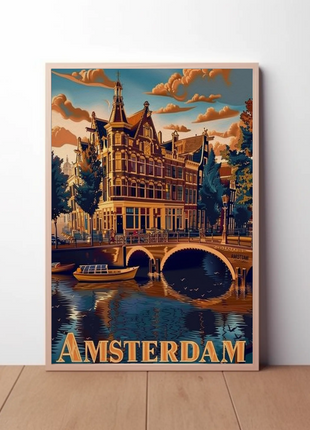 Amsterdam Canals Historic Architecture Boats Scenic Travel Poster