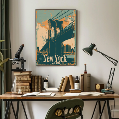 New York Brooklyn Bridge Vintage Poster