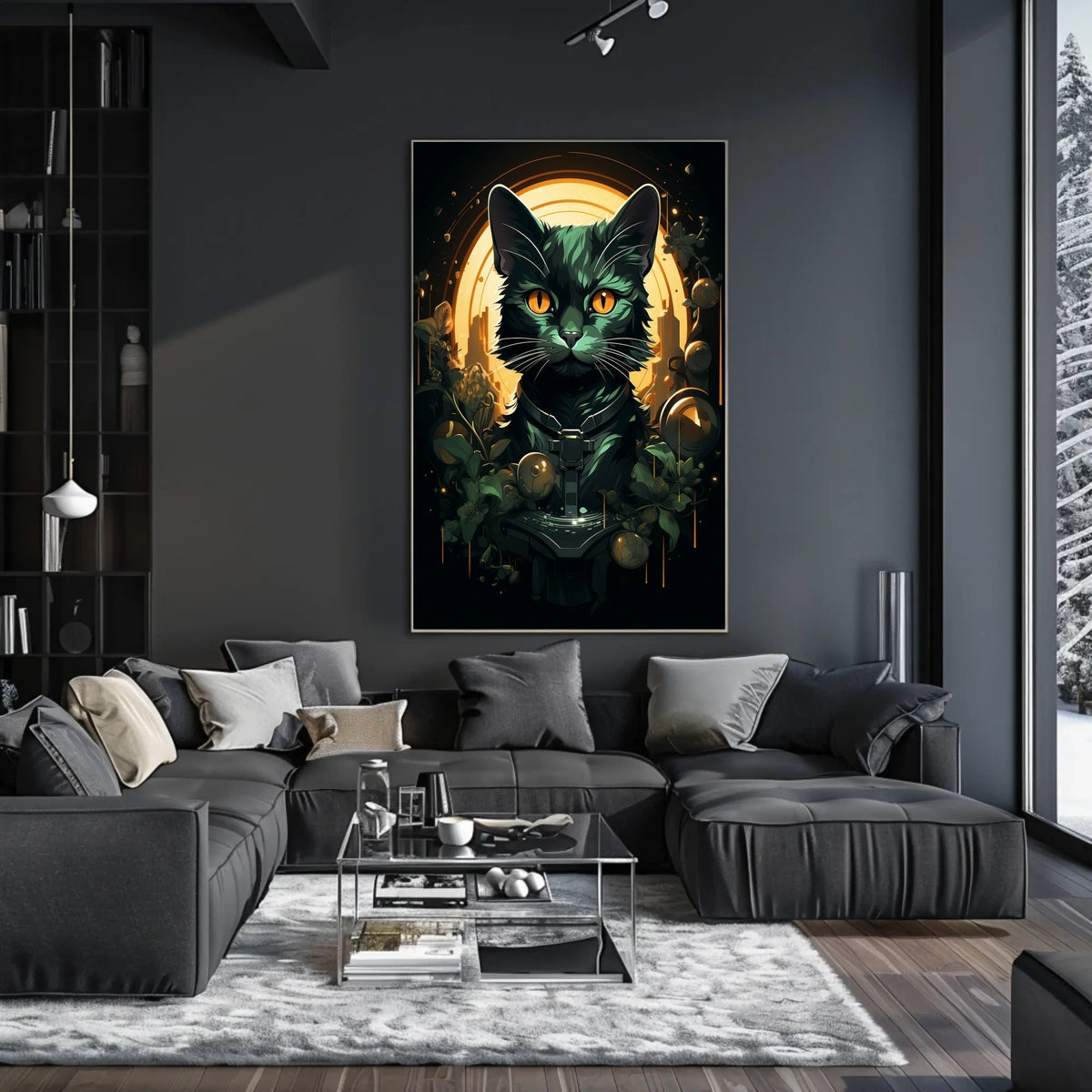 Majestic Black Cat Mystical Art Poster Decor