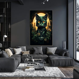 Majestic Black Cat Mystical Art Poster Decor