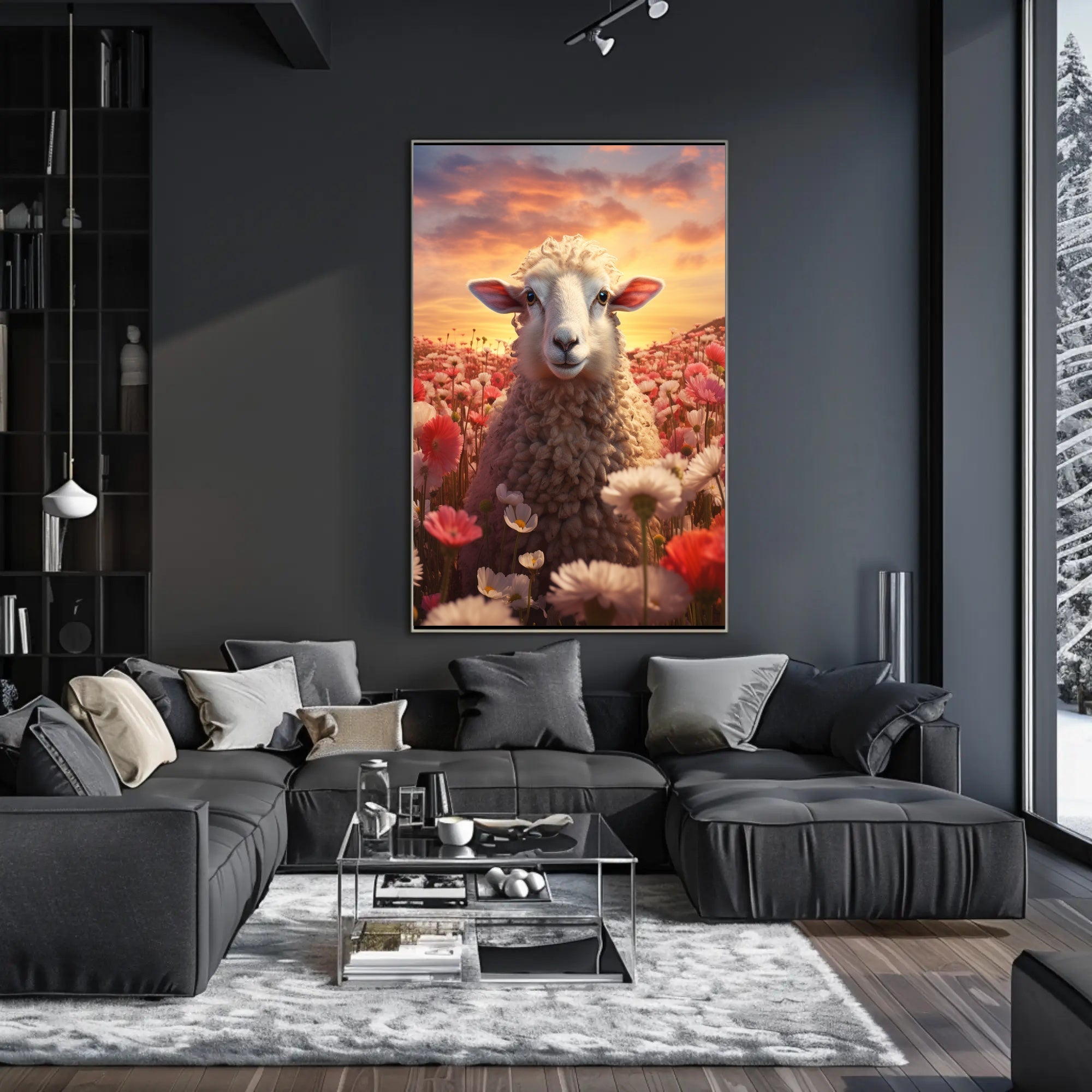 Sheep in Bloom: Serene Animal Poster